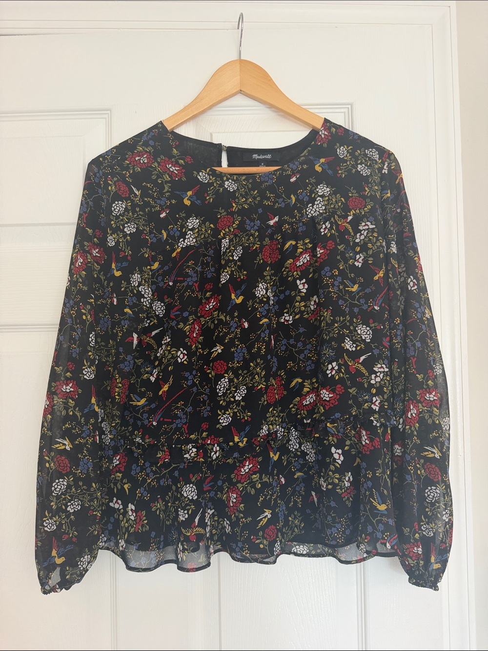Madewell Black Floral Chiffon Long-Sleeve Blouse
